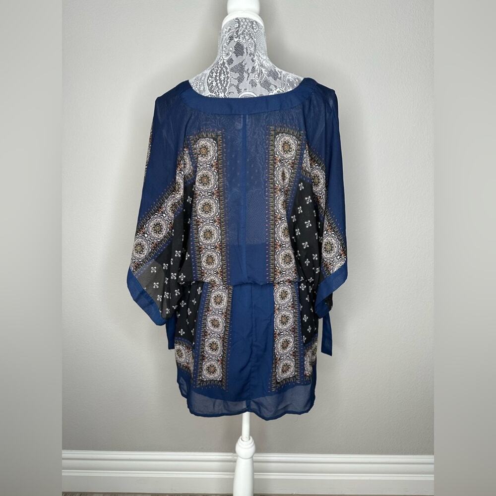FREE PEOPLE Womens Boho Printed Kimono Tied Sleeve V-Neck Mini Dress Size XS - Picture 5 of 11
